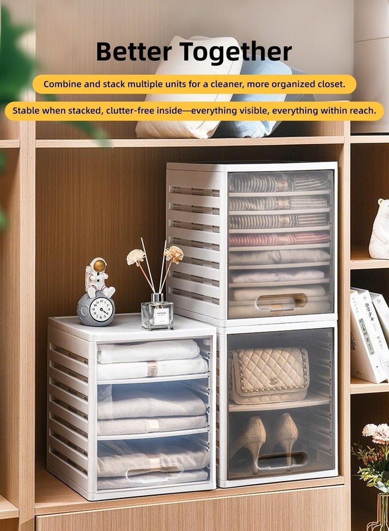 صندوق تخزين بلاستيكي قابل للتكديس لتخزين الخزانة، منظم تخزين ملابس مع باب أمامي شفاف، صندوق تخزين خزانة ملابس قابل للسحب للملابس والحقائب والأحذية، نظام تخزين خزانة موفر للمساحة - Image 5